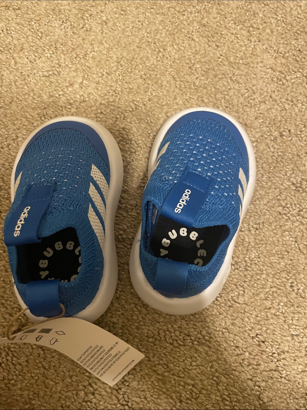 adidas Kids Blue Slip-On Knit Sneakers with White Stripes